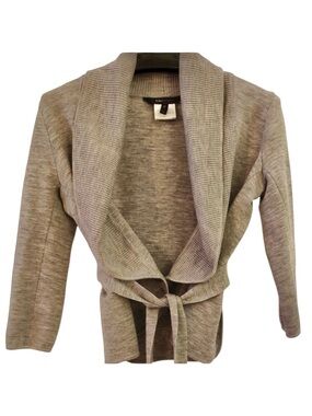 BCBG Max Azria Cozy Shawl Collar Tie-Front Wrap Sweater Cardigan - Gray